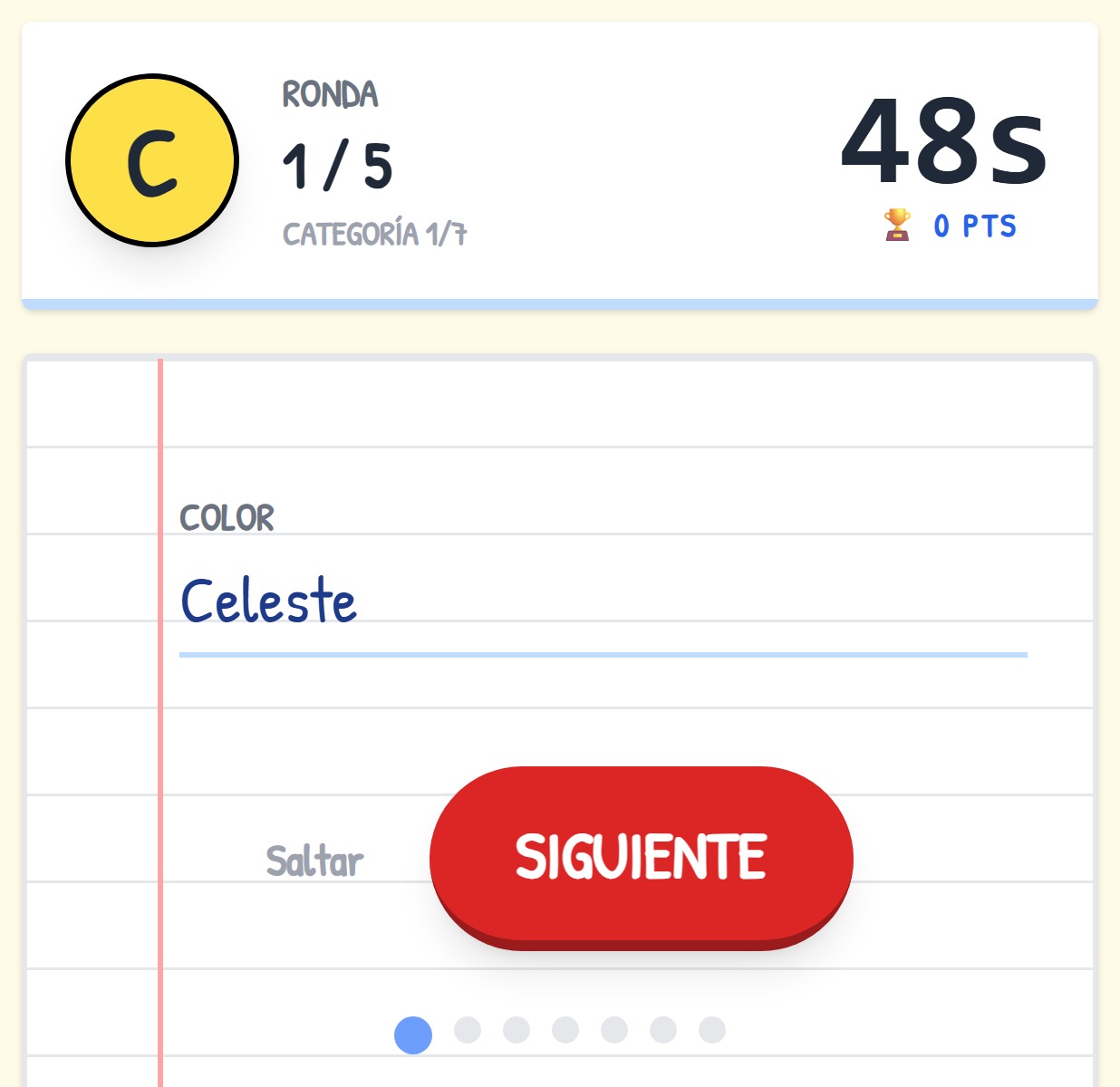 Pantalla del modo Solo vs Tiempo, mostrando la letra, el puntaje y el reloj de cuenta regresiva